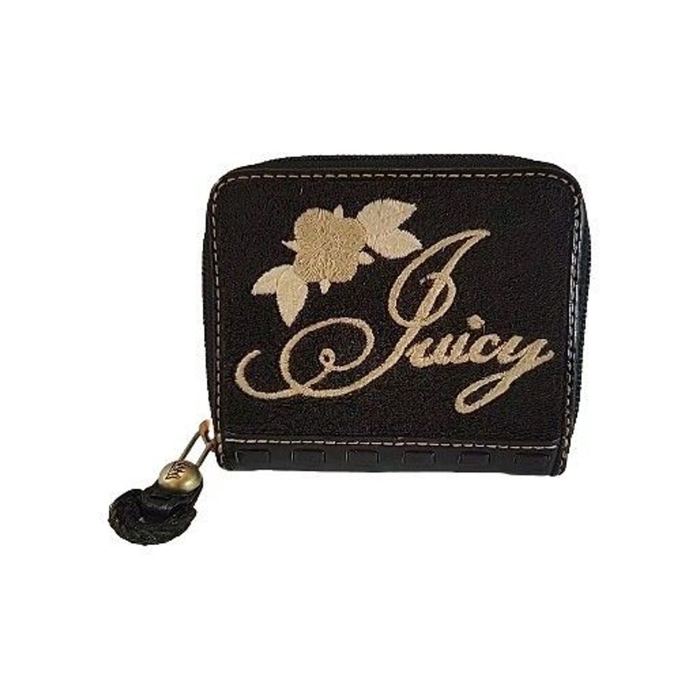 Juicy Couture Vintage Black Velour Y2k Wallet Embroidered